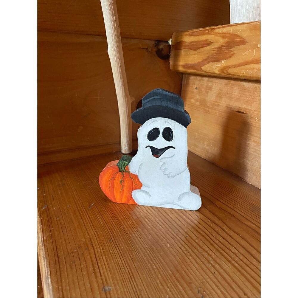 Vintage Handmade Wood Halloween Ghosts Decor